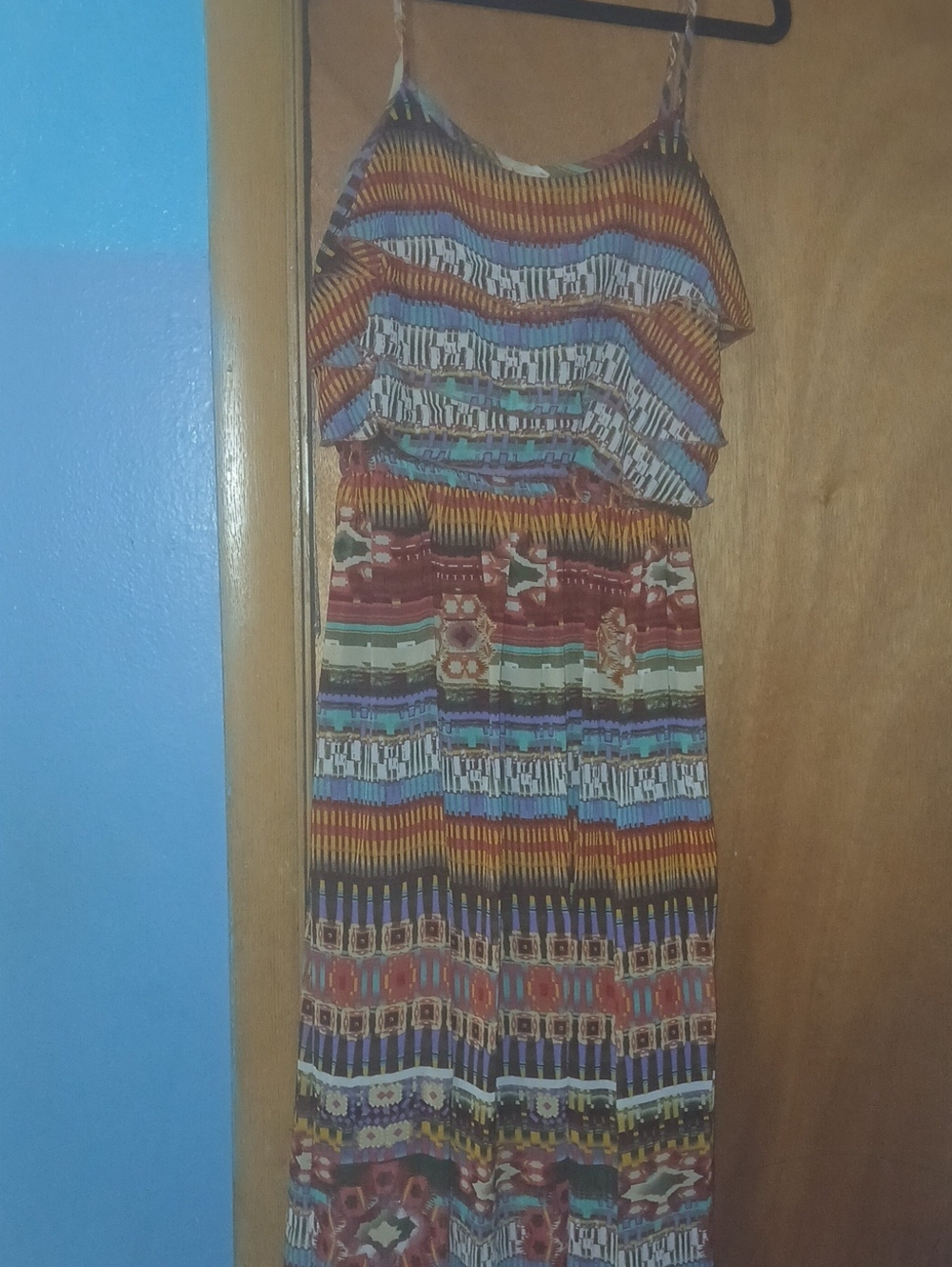 She's Cool Multicolor Boho Striped Geometric Flowy Maxi Dress Sz: M